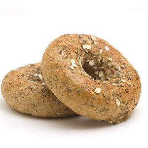 Close photo of two 12 grain bagels
